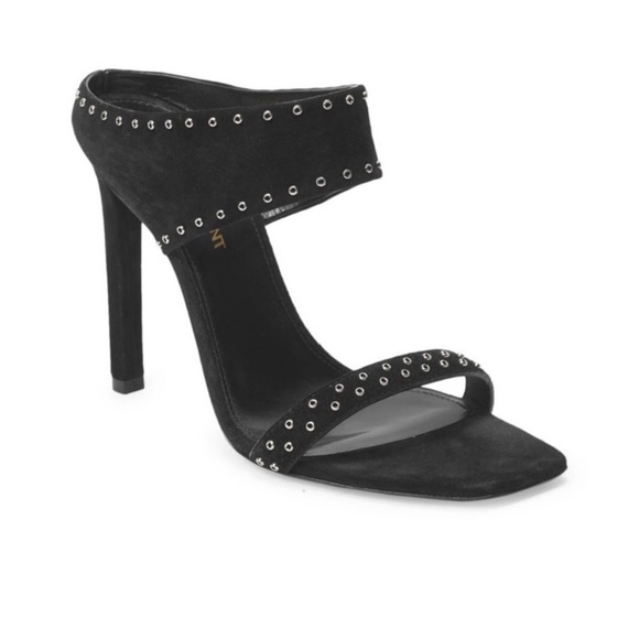 Saint Laurent Mica Grommet Black suede mule sandal - Picture 1 of 6
